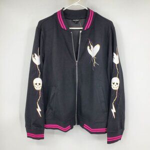 NWT Torrid Lovesick Black Pink Skull Broken Heart Lightning Bolt Bomber Jacket 4